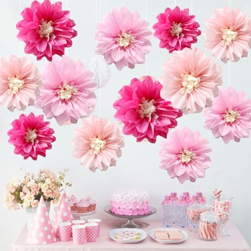 12pcs 10in 12in Paper Flowers Tissue Flowers Pom Paper Pom Poms Hanging Flowers Floral Backdrop Wedding Party Flower Decor...