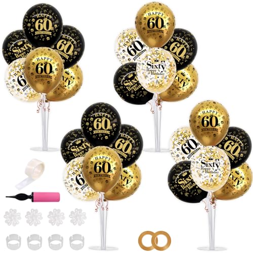 TONIFUL 4 Set Black Gold Balloon Stand Kit for Birthday Decorations for 60th,Balloon Centerpieces for Table Party Decorati...