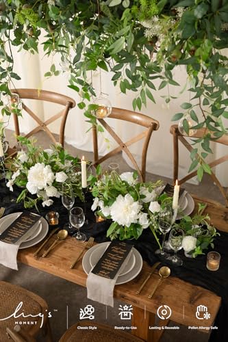 Ling's Moment Rosa Banksiae Artificial Vines, Pack of 7 Silk Greenery Garlands with Hanging Faux Laurel Leaves for Table C...