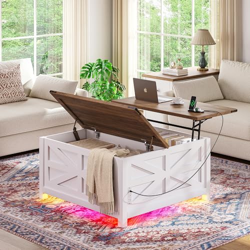 Seetech 35.8" Led Coffee Table with Lift Top Storage,Farmhouse Coffee Table for Living Room, Square Coffee Tables with Lar...
