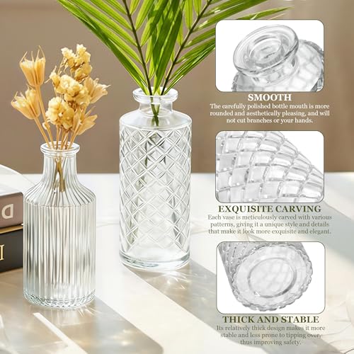 12 Pcs Clear Bud Vases Set, Small Vintage Glass Clear Bud Flower Vases Bulk Multiple Shape Cute Mini Glass Bottles Vases f...