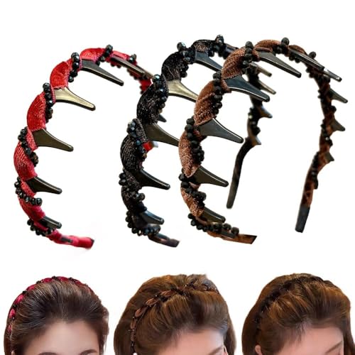 3PCS Vintage High Cranium Artificial Pearl Hairband, Elegant Pearls Headbands for Women Girls, Hairs Bands with Teeth Hoo...