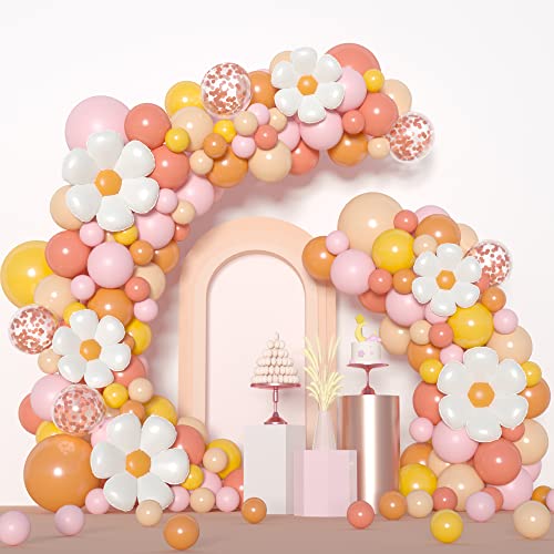 Boho Daisy Balloon Garland Arch Kit,JOGAMS 172Pcs Groovy Balloon Arch Kit with Daisy Flower Rose Gold Confetti Balloons fo...