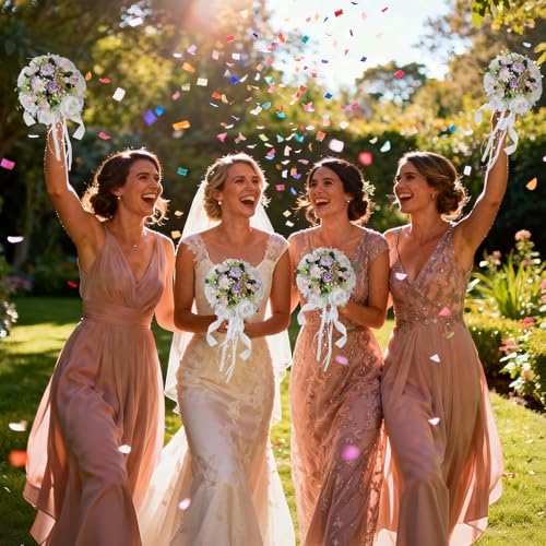 Qeedy Wedding Bouquet for Bride – 8 Inch Artificial Silk Roses, Realistic Bridal & Bridesmaid Bouquet for Ceremony, Churc...