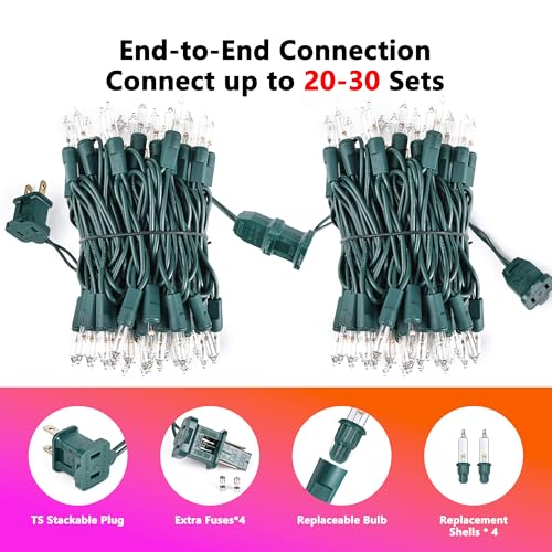 Jyoiat Christmas Lights -2 Pack Total 43FT 200 Count Conectable Waterproof String Lights Brighter Detachable Plug-in Light...