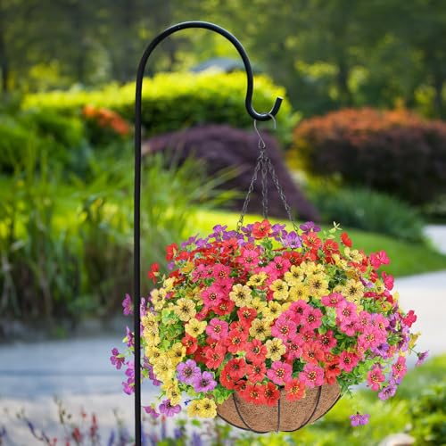 AGIRL Artificial Flowers Hanging Plants in Basket,Artificial Hanging Flowers for Outdoor Indoor Decor,UV Resistant Hanging...