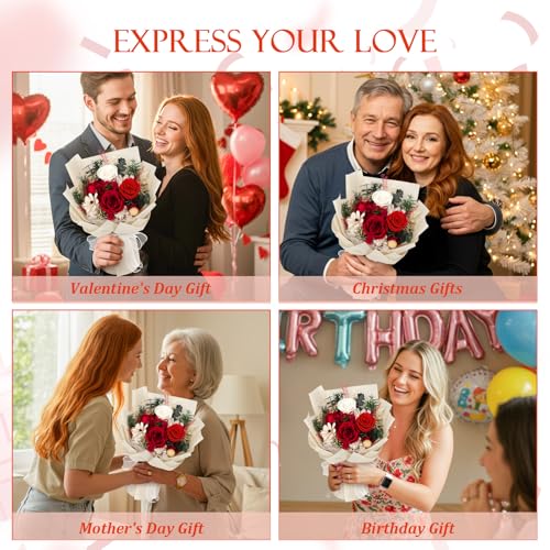 Flowers for Delivery Prime Preserved Flowers Bouquet with Vase That Last 3-5 Years Real Forever Flowers Red Rose Bouquet f...
