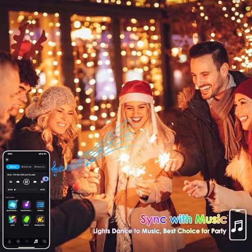 YIQU Smart Color Changing Christmas Lights, 66 FT 200 LED RGB String Lights with Remote App Control and Timer, Music Sync ...