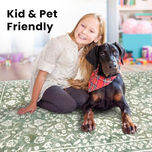 SILOLOOM Vintage Washable Runner Rug 2x6, Sage Green Beige Runners for hallways, Super Soft Kitchen Runner Rug Non Slip, P...