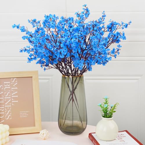 Yastouay Blue Fake Flowers Artificial Flowers, 5 Pcs Real Touch Silk Flowers Faux Artificial Flowers for Decorations, Baby...