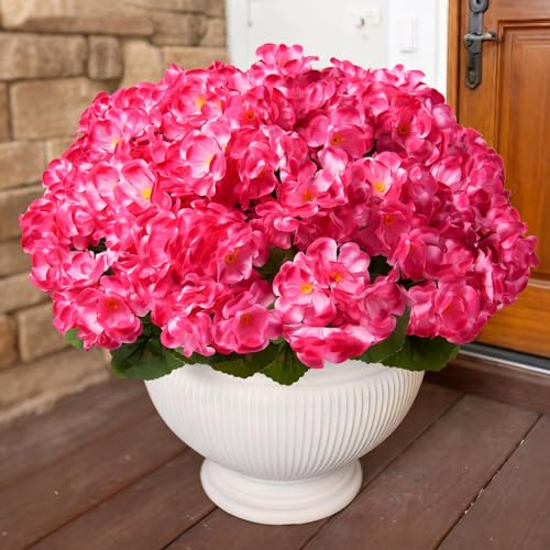 ATTGREAT Artificial Flowers for Outdoors Faux Geraniums Plants UV Resistant Outside Fake Silk Flowers Bulk Plastic Greener...