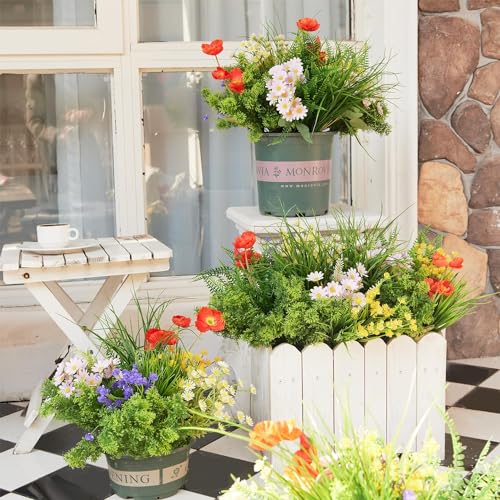 Clycaloor 23Pcs Outdoor Artificial Boxwood UV Resistant Fake Stems Plants, Faux Plastic Greenery for Indoor Outside Hangin...