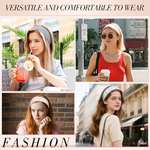 obeoby Floral Headbands for Women, Stripe Cherry Hairbands for Teen Girls Valentines Gifts Non Slip Cotton Fashion Hair Bands