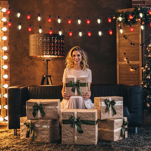 Doratale C7 LED Christmas Lights Outdoor, 25Ft Christmas Red White String Lights with 27 Ceramic LED Bulbs(2 Spare), Conne...