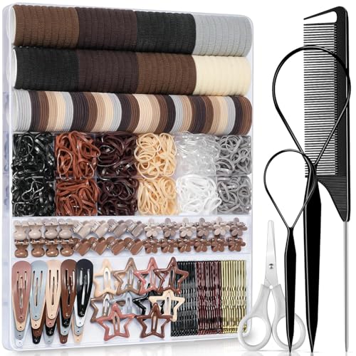 822PCS Elastic Hair Ties, IKOCO Hair Bands Hair Accessories for Girls with Hair Clips, Neutral Colors