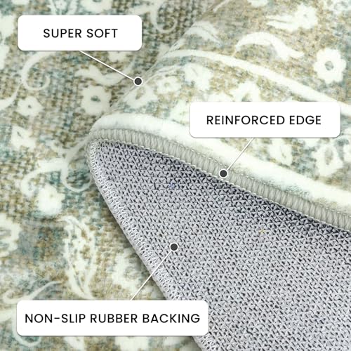 SILOLOOM Vintage Washable Runner Rug 2x6, Sage Green Beige Runners for hallways, Super Soft Kitchen Runner Rug Non Slip, P...