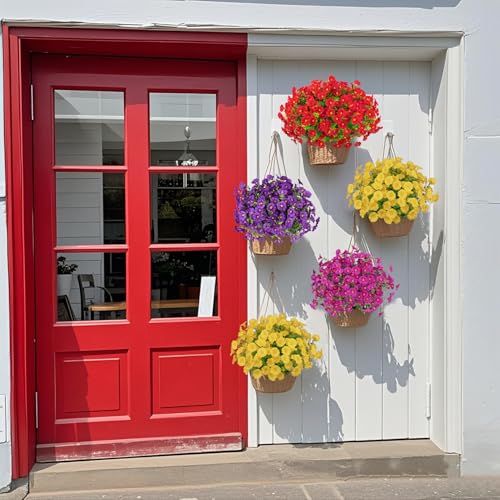 Ouddy Decor 24 Bundles Artificial Flowers for Outdoors Decoration Fake Silk Morning Glory Flowers Faux Eucalyptus Plants U...