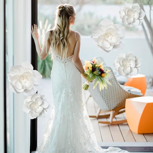 ANSOMO White Paper Flowers Artificial 3D Wall Décor Wedding Birthday Bridal Baby Shower Nursery Room Backdrop Table Center...
