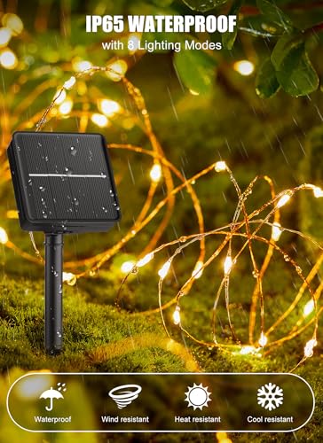 Minetom Solar String Lights, 2 Packs Total 66Ft 200 LED Solar Fairy Lights, Waterproof Solar Lights for Outside Patio Yard...