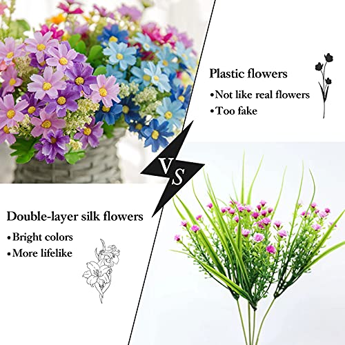 6 Bundles Outdoor Artificial Flowers for Decoration,Silk Flowers UV Resistant Fake Flowers No Fade Faux Flowers Bouquet Ha...
