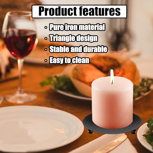 exinddea 8 PCS Iron Plate Candle Holder,Candle Stand for LED & Wax Candles,Black Candle Holders Iron Plate,4" Decorative P...