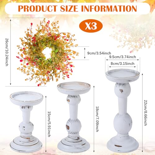 Mumufy 6 Pcs Thanksgiving Rustic Wooden Candle Holders for Pillar Farmhouse Candles 3 Set Vintage Fall Table Centerpiece D...