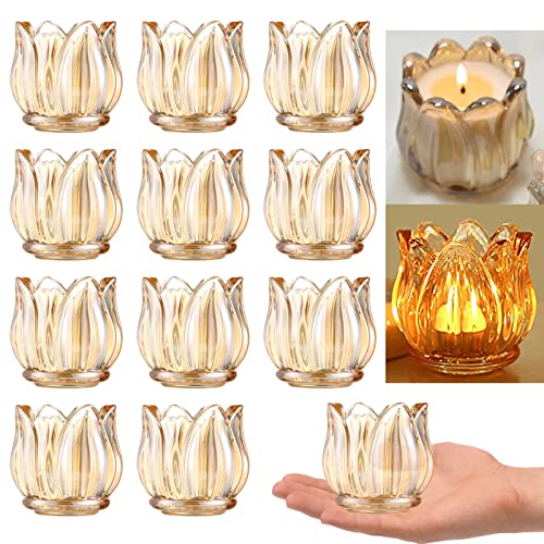 GOLDEAL 12Pcs Gold Votive Candle Holders, Thick Glass Tea Light Candle Holder Bulk, Tealight Candle Jars for Wedding Table...
