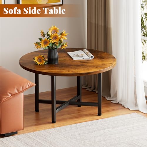 FURMORENE Coffee Table, 23.6" Small Coffee Tables, Brown Round Coffee Tables for Living Room, Floor Table for Sitting on T...