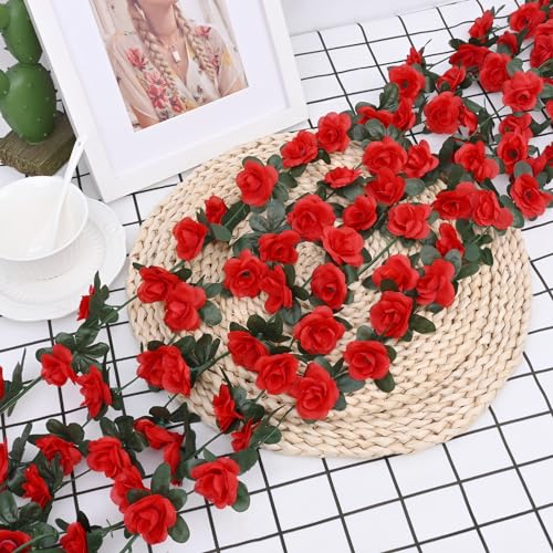 BLEUM CADE 2Pcs 16.4Ft Flower Garland Artificial Rose Vines for Bedroom, Cute Fake Hanging Flower Vines Floral Garland Dec...