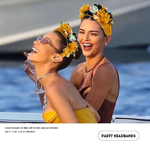 Coridy Flower Headbands for Women Boho Yellow Floral Headband Wide Autumn Wedding Hairband statement Hair Accessories(Yellow)