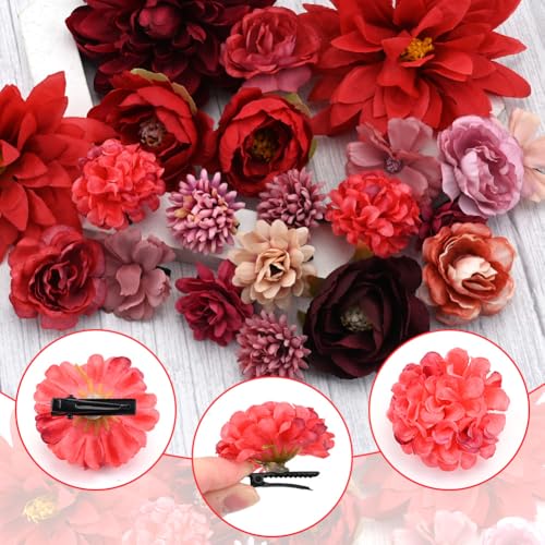 21 Pcs Flower Hair Clips, Silk Fabric Realistic 3D Rose Claw Clip Hairpins for Women Multiple Elegant Designs Boho Wedding...