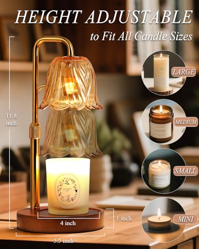 Flower Candle Warmer Lamp with Timer Dimmable, Candle Warming Lamp Height Adjustable, Birthday Gifts for Women Mom, Candle...