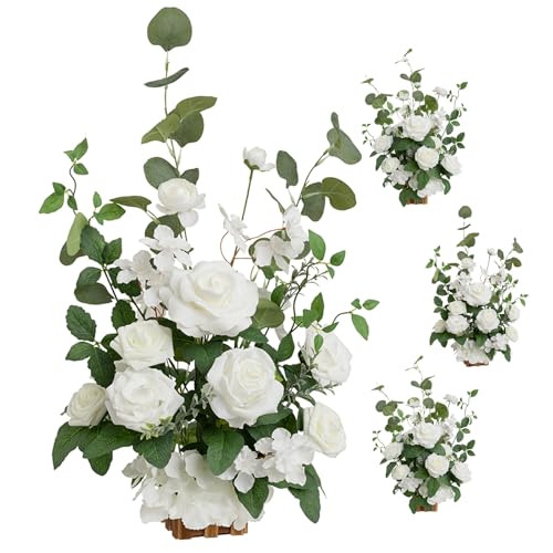 Ling's moment 17.5" Tall Standing Artificial Flowers Arrangements 4 pcs Wedding Aisle Runner Chair Decorations White Sage ...
