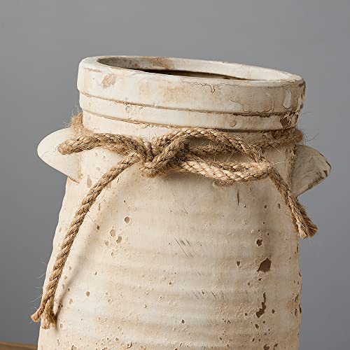 SIDUCAL Ceramic Decorative Flower Vase, 8 Inch Rustic Distressed Pottery Decorative Flower Vase for Home Decor, Ideal Shel...