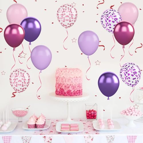 Pink and Purple Balloons, 50PCS 12 Inch Confetti Balloons, Metallic Purple Pink Latex Balloons with Ribbon, Party Balloons...