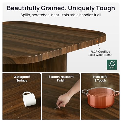 Square Coffee Table with Stools Underneath, Wood Ottoman Coffee Tables with 4 Chenille Storage Ottomans & Seats, Mid-Centu...