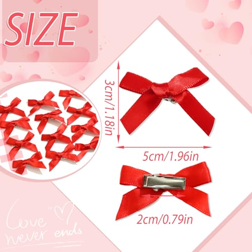 SAWINDA 20PCS Red Mini Hair Bows Small Bow Hair Clips Cute Bowknot Silk Ribbons for Girls Valentines Sweet Bows for Hair N...
