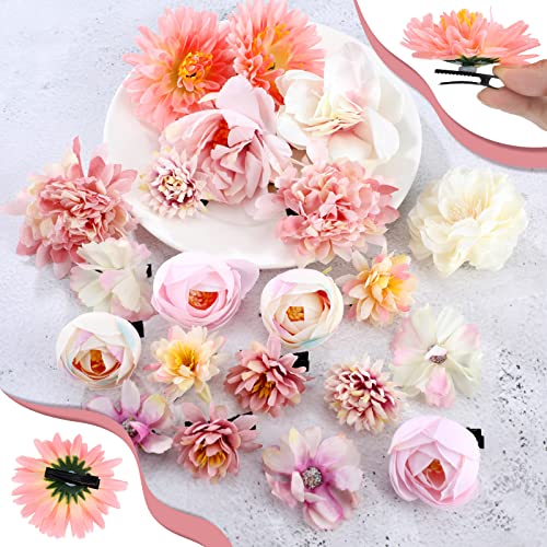BBTO 21 Pcs Flower Hair Clip Rose Hair Clips Barrettes for Women Flower Accessories Boho Bride Claw Clip Hairpin Brooch Pi...