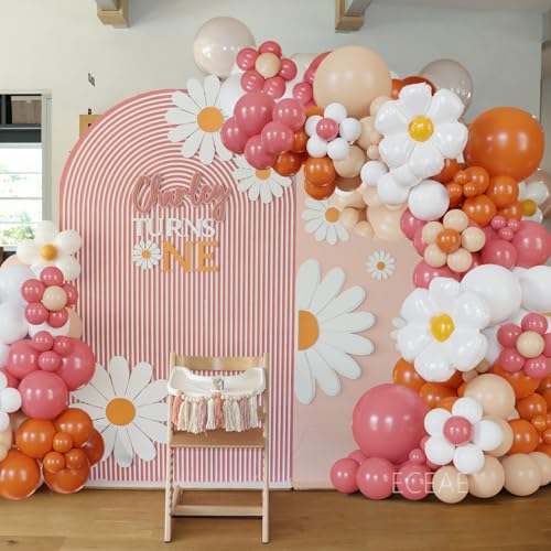 Daisy Balloon Arch Retro Burnt Orange Boho Balloon Garland Kit Sunshine Balloon Groovy Flower Decor for Daisy, Sun, and Ci...