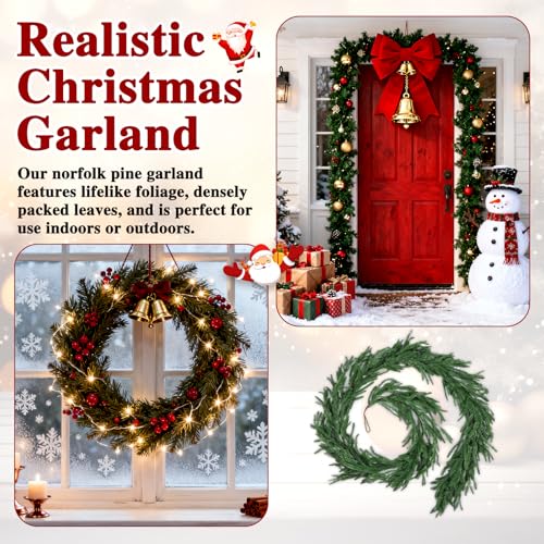 1 Pc 6 Ft Artificial Norfolk Pine Garlands, Christmas Garland,Real Touch Winter Pine Garland, Green Artificial Greenery Ga...