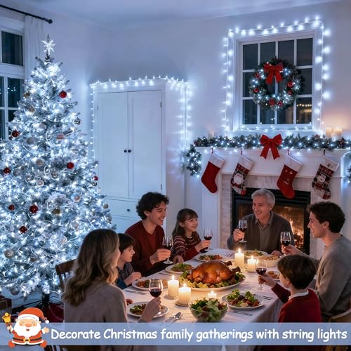 JMEXSUSS 66ft 200 LED White Christmas Lights Indoor Outdoor, Connectable String Twinkle Lights Outdoor Clear Wire Plug in ...