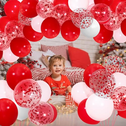 Red Balloons, 50 Pcs 12 In Birthday Party Decorations for Girls, Happy Birthday Decor with Red and White Balloons