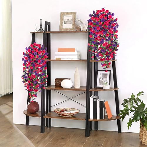 Artificial Hanging Flowers for Outdoor, 4pcs Fake Plants Long Vine Morning Glory Eucalyptus, Spring Summer UV Resistant Re...