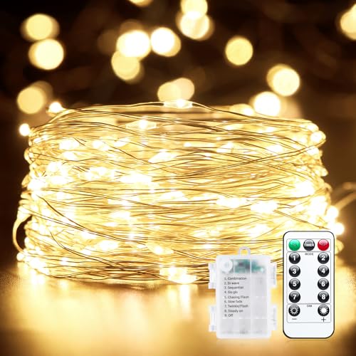 Minetom Fairy Lights Battery Operated with Remote, 33Ft 100 LED Waterproof String Lights Indoor Outdoor, Starry Twinkle Li...