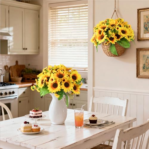 Homsunny Fake Sunflowers Artificial Flowers for Outdoor Decoration, 6 Pcs Faux Silk Sunflowers Realistic UV Resistant for ...
