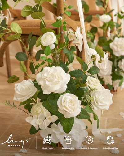 Ling's moment 17.5" Tall Standing Artificial Flowers Arrangements 4 pcs Wedding Aisle Runner Chair Decorations White Sage ...