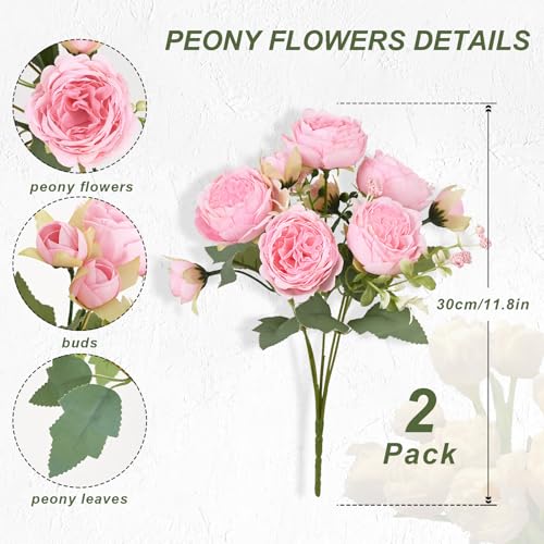 MARTINE MALL 2 Packs Peonies Artificial Flowers, Light Pink Artificial Peonies, Silk Peonies Flowers Fake Peonies Artifici...