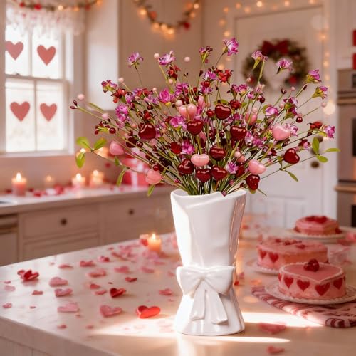 Relexome Fully Glazed White Ceramic Bow Vase 9.64 in Unique Cute Modern Decorative Bouquet Flower Vases for Home Living Ro...