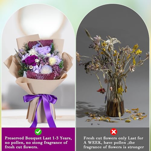 Loveliome Preserved Flowers Bouquet Natural Long Lasting Real Flowers, Forever Love Eternal Rose Flower Decorative, Annive...