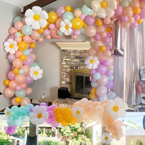 139pcs Daisy Balloon Garland Arch Kit - Pastel Macaron Balloons with Daisy Flowers Balloon for Birthday Baby Shower Flower...
